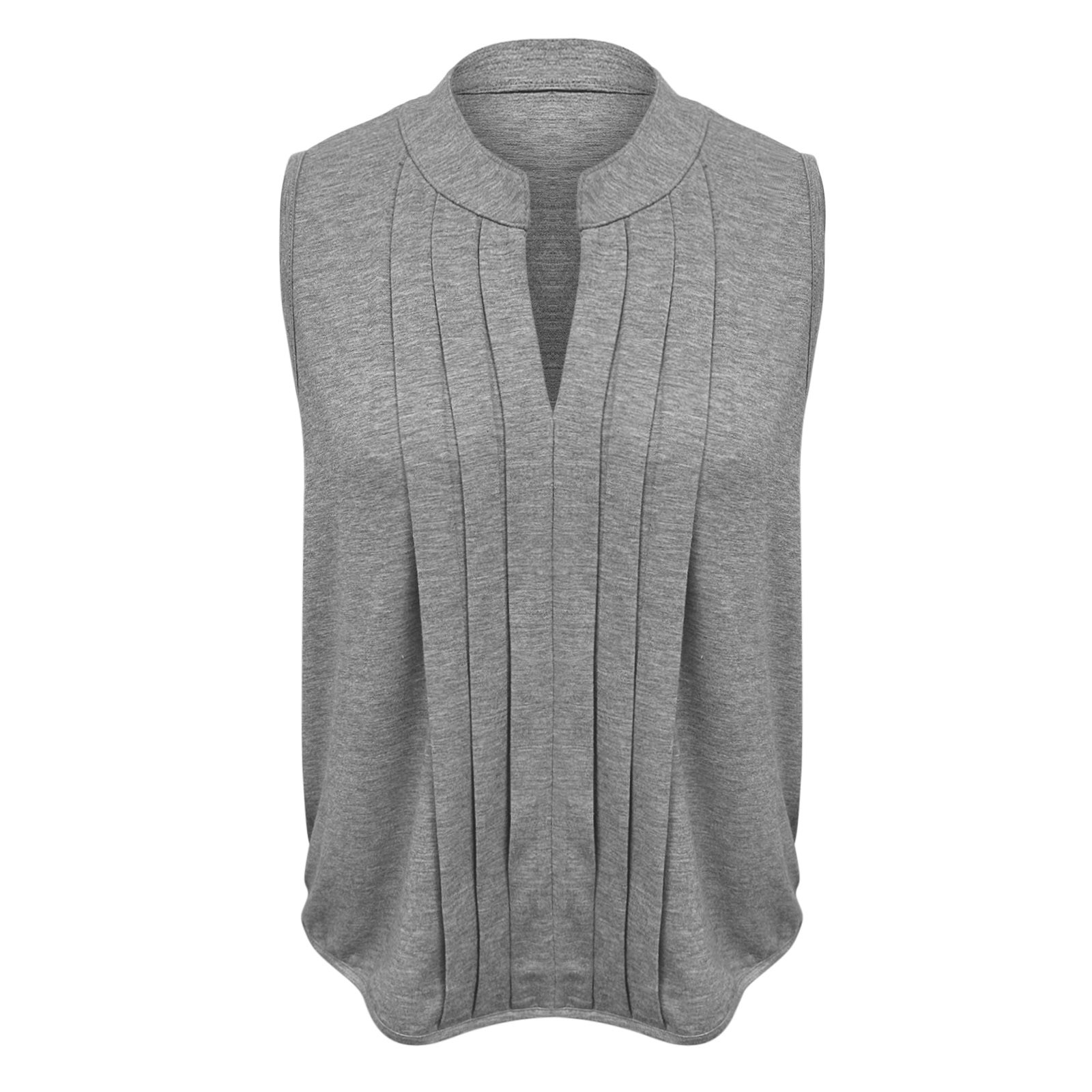 thumbnail image 4 of Top sin mangas con cuello en V y pliegues para mujer, poliéster-spandex, tallas S-XXL, elegante/casual, bloques de color, 4 of 5